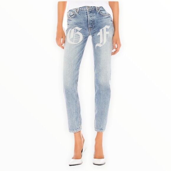 NWT! GRLFRND Denim Helena Jeans In City Rocker - Embroidered Logo, Button Fly - Picture 1 of 12